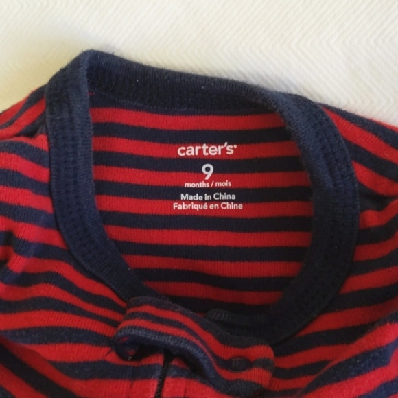 carter's raccoon stripes cotton zipper footie sleeper pajamas 9 months baby boy - Picture 5 of 6